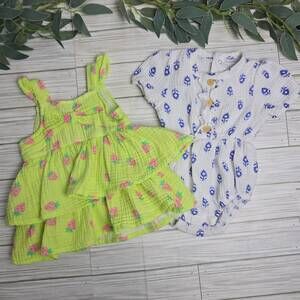 Baby Girl Strawberry Dress & Floral Jumper 6-9 Months Ruffle Summer